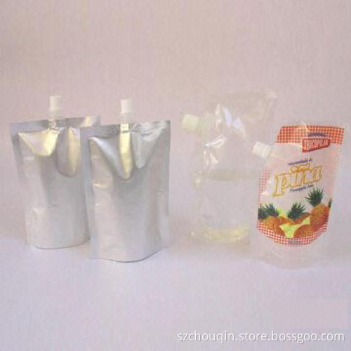 Standup plastic pouch liquid spout bag, various sizes
